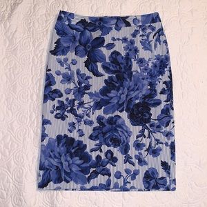 Ann Taylor blue floral pencil skirt.